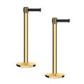 Montour Line MI650 Set of 2 Retractable Belt Barrier Stanchion, Cast Iron Base, Polished Brass Post (16 ft Black Belt)