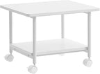 VASAGLE Heavy-Duty Printer Stand with Locking Wheels, 2-Tier Industrial Mobile Cart with Storage Shelf, Under Desk Printer Table for Home, Office, 13.4" Height, White UOPS002W01
