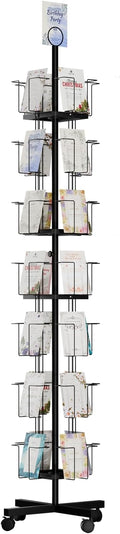 TONGMO 7-Tier Greeting Card Display Rack: 28-Pocket Rotating Countertop Stand for Postcards, Brochures, and Greeting Cards (White, 68.9”H)