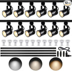 LED Track Lighting Kit, 3CCT 10W Track Lights Heads 3000K/4000K/6000K Adjustable with 13.1FT H-Type Track Light Rails 12PCS Ceiling Spotlight Fixture with Replaceable GU10 Bulbs