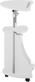 Adjustable Height Rolling Laptop Cart with Storage, Sit to Stand Desk with Wheels, Podium Stand or Medical Cart, White