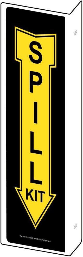 ComplianceSigns.com Spill Kit Wall Sign, Projection-Mount 14x4 inch Black Aluminum for Facilities