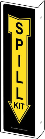 ComplianceSigns.com Spill Kit Wall Sign, Projection-Mount 14x4 inch Black Aluminum for Facilities