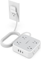 TESSAN 10 Ft Surge Protector Power Strip, 3 USB(1 USB C) 8 Outlets, Flat Plug Extension Cord with Multiple Outlets, 900J Protection, Desk Charging Station for Home, Dorm Room Essentials, Grey