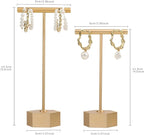 GemeShou Gold Metal 2pcs T Bar Earring Retail Display Stand for show, Tabletop Jewelry Tower Holder for Girl Women【Gold-Hexagon Base 2pcs Height 4.5" and 5.3"】