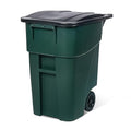 50-Gallon Rollout Trash Can with Lid, Commercial Heavy-Duty Container with Wheels, Green