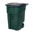 50-Gallon Rollout Trash Can with Lid, Commercial Heavy-Duty Container with Wheels, Green
