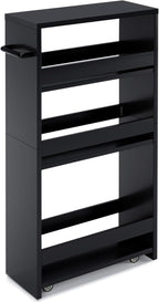 MARTY Slim Rolling Storage Cart 4-Tier Kitchen Cart with Wheels, Laundry Room Storage with Handle Slide Out Utility Cart Shelving Unit Organizer Trolley for Narrow Places Bathroom Small Corner, Black