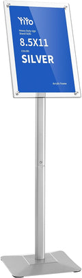 YIYO Sign Stand Poster Stand，adjustable heavy duty pedestal Sign Holder Floor Stand，acrylic frame floor signage standing for display menu 8.5*11 inch，Silver (acrylic frame 8.5*11 Silver)