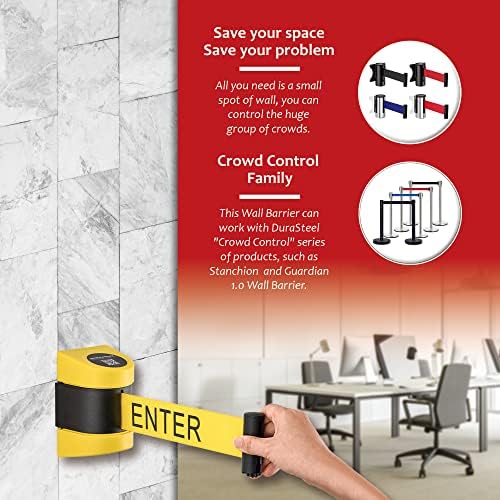 DuraSteel Wall Mount Retractable Belt Barrier - 6.5 Ft Yellow “Do Not Enter” Belt in Black & Yellow Case - Guardian 2.0 Indoor/Outdoor Caution Tape - Crowd Control Queue Barrier, Line Divider, 10 Pcs