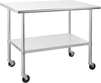 Hally Stainless Steel Table for Prep & Work 30 x 48 Inches with Caster Wheels, NSF Commercial Heavy Duty Table with Undershelf and Galvanized Legs for Restaurant, Home and Hotel
