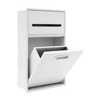 Recessed Wall Mounted Trash Can with Toilet Paper Holder, 1.59 Gal Hidden Tilt-Out Trash Bin Cabinet, 304 Stainless Steel Built-in Waste Bin for Bathroom & Toilet, White