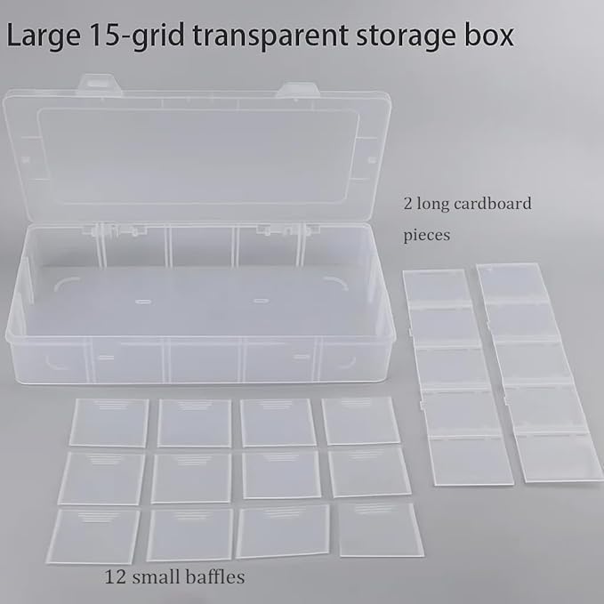 3pcs Clear Storage Small Parts Organizer Box Storage Bin With Dividers Multi Compartment for Beads Art DIY Tackle Box Organizer (CM-15 compartments)