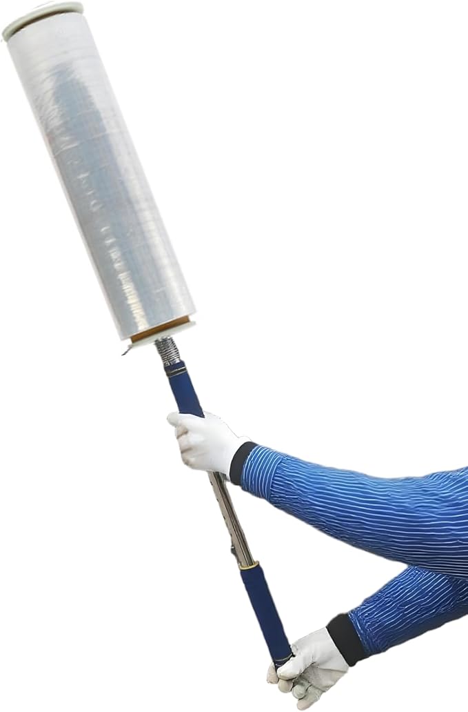 Long Handle Stretch Film Dispenser – 47" Heavy Duty Shrink Wrap Pole Tool – Fits 2-3" Core & 6-20" Film Width – Easy Pallet Wrapping