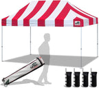 Eurmax USA 10'x15' Pop Up Canopy Tent Commercial Instant Canopies with Heavy Duty Roller Bag,Bonus 4 Sand Weights Bags (Stripe Red)