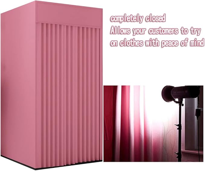 Clothing Store Fitting Room, Portable Dressing Room, Movable Changing Room for Boutique with Shading Fabric Cloth Privacy Curtains Screen for Bar Party Pool (Pink)
