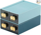Spacious Desk Drawers, Stackable Desktop Organizer, Plastic Storage Box for Office, School & Home Supplies (4 Small Drawers, BU & CYAN)