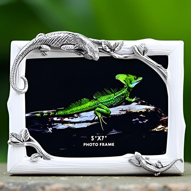 5x7 Inch Lizard Resin Picture Frame - Mother & Baby Wildlife Design, Decorative Tabletop Photo Display, Unique Home Décor Art