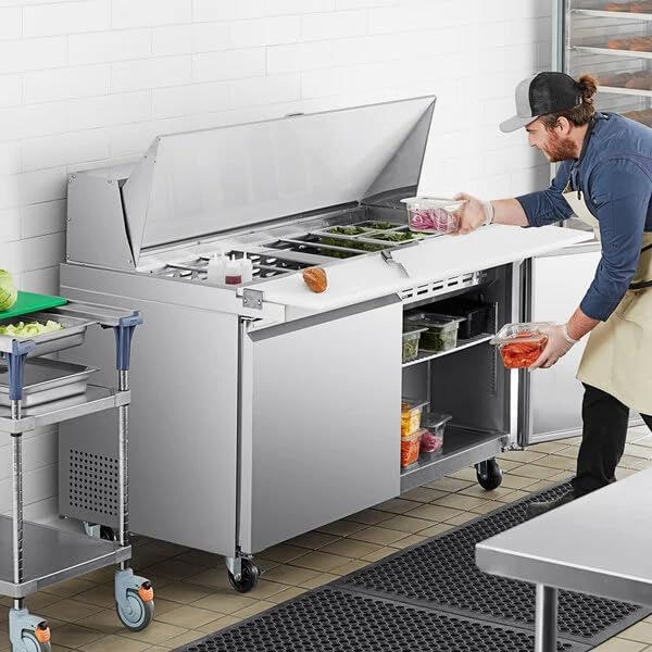 60-Inch Commercial 2-Door Mega Top Stainless Steel Refrigerated Sandwich Prep Table, 15 Cu. Ft. Capacity, with 11.5-Inch Cutting Board, Digital Control, ETL Certified