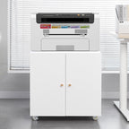 Print Mobile Printer Stand, Rolling Filing Cabinet, Lateral Office Filing Cabinet fits A4 or Letter Size for Home Office (White, H23.62)