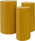 OUKANING 3 PCS Metal Display Pedestal Stands, Cylinder Gold Display Stands Pillars, Decoration Cube Sculpture Display Column for Wedding Party Baby Shower Birthday, H27.56'', 26'', 23.62''