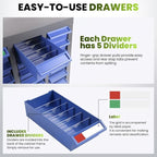 Part Cabinet with 40 Drawers, Shelves & Label Stickers - Bolt and Nut Organizer Bolt Bin Cabinets, Robust Steel Tool Storage Cabinet for Hardware Organization Small Items and Parts