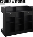 48" W x 22" D x 42" H - Retail Display Case,Ledgetop Counter with Showcase Front, Black Retail Counter with Glass Display Cabinet
