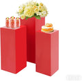Cake Pedestal Stands for Party 3PCS Dessert Table Display Plinth Pillars Red Square Pedestal Stands for Wedding Sculpture Display Column Decoration Cube (3PCS-Square-Red)