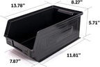 6-Pack Storage Bins, Wall Mount, Stackable & Freestanding, 12”x 8” x 6” Plastic Organizers, Utility Containers for Garage, Home, Workshop, Black