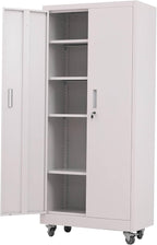 VINGLI Rolling Metal Storage Cabinet with Adjustable Shelves, 71'' Tall Garage Storage Cabinet with Wheels, Locking Tool Cabinets for Home Office Garage Gym School (White)