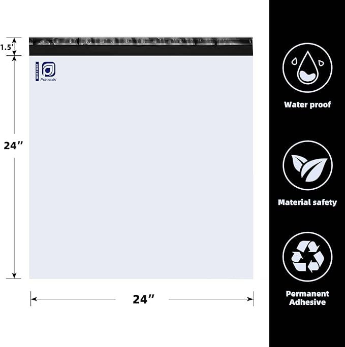POLYSELLS 200 pcs 24x24 Inches White Poly Mailers Shipping Envelopes, Strong Adhesive Sealing, Waterproof, and Tear-resistant Postal Mailing Bags for Clothing, Books, and Accessories