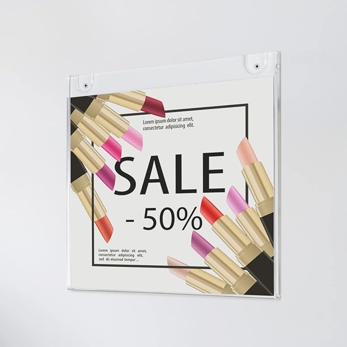 NIUBEE 3-Packs Acrylic Wall Sign Holder 8.5x11 Horizontal, Clear Plastic Picture Frames , Wall Mounted Design, Support No Drilling (Provide 3M Tape and Mounting Screws)