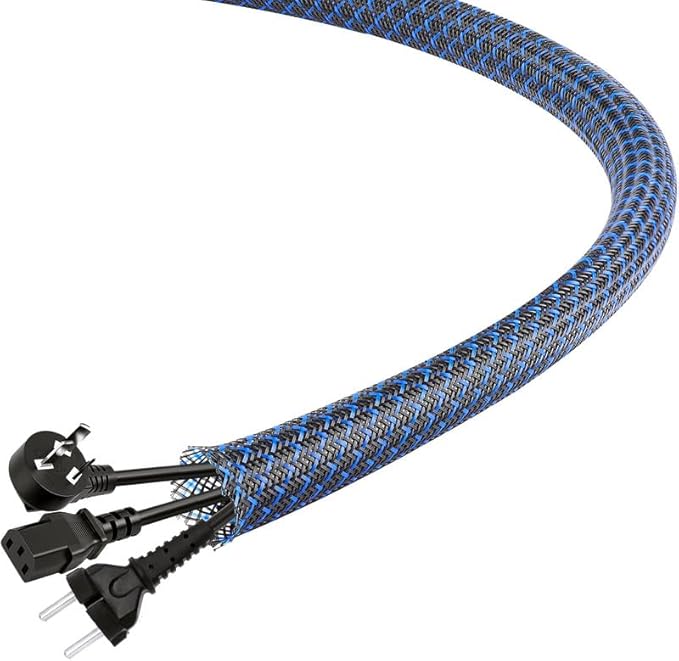 25Ft-1/8inch PET Expandable Braided Wire Sleeving,Wire Loom Cable Sleeve for TV,Computer,Home Theater,Automotive,Home Industrial,Electrical Wires,Chemical,Protect Cat from Chewing Cords,BlackBlue
