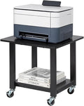 SunnyPoint 2-Tier Under Desk Printer Stand with Storage Shelf and Steel Frame, Industrial Mobile Printer Cart Holder with Lockable Improved Industrial Wheels for Home and Office (BLK)