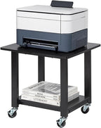 SunnyPoint 2-Tier Under Desk Printer Stand with Storage Shelf and Steel Frame, Industrial Mobile Printer Cart Holder with Lockable Improved Industrial Wheels for Home and Office (BLK)