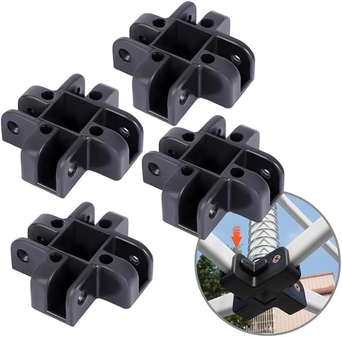 Pop-Up Canopy Center Connector 4-Way Black Plastic, Fits 34×34mm Square Tubes for Gazebo Tent and Awning Frames, Quick Screw-On Assembly, 4-Pack for Outdoor Camping Use(Upper Four Forks)