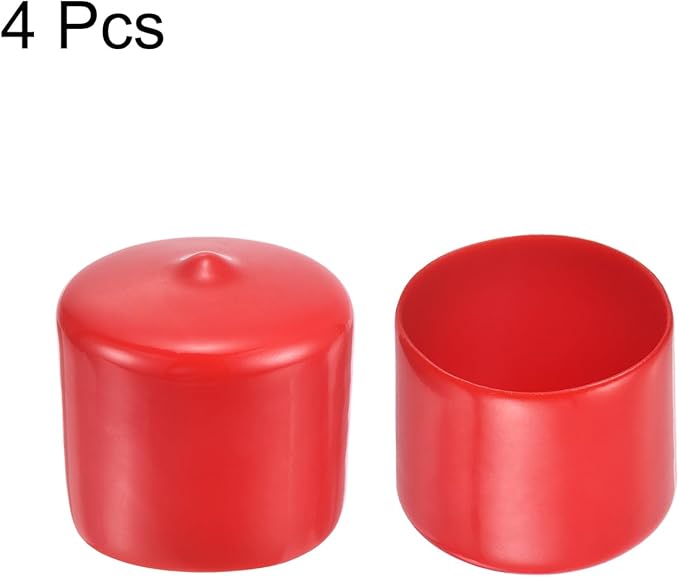 uxcell 4pcs Rubber End Caps 1 3/8"(35mm) ID Vinyl Round End Cap Cover Screw Thread Protectors Red, 30mm Height