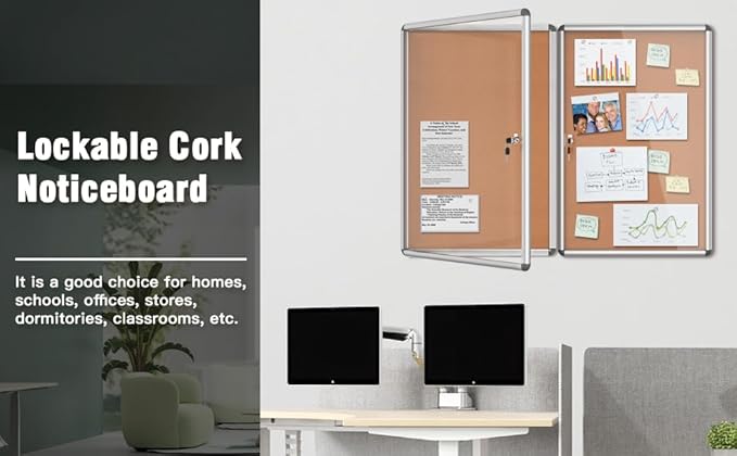 Mifuro 2 Pack 36"x24" Enclosed Bulletin Board, Lockable Weather-Resistant Aluminum Cork Noticeboard for School & Office, Silver Frame w/Cork