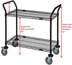 Omega 2 Tier Heavy Duty Rolling Utility Carts with Wheels and Handle Bar, NSF Certified 1200LBS, Commercial Serving Storage Cart for Warehouse Garage Kitchen, 21" Deep x 36" Wide x 39" High, Black
