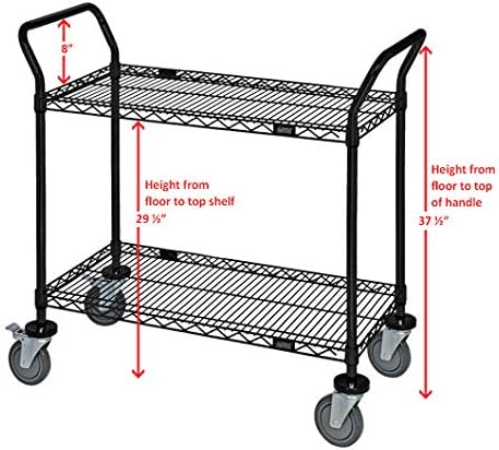 Omega 2 Tier Heavy Duty Rolling Utility Carts with Wheels and Handle Bar, NSF Certified 1200LBS, Commercial Serving Storage Cart for Warehouse Garage Kitchen, 18" Deep x 60" Wide x 39" High, Black