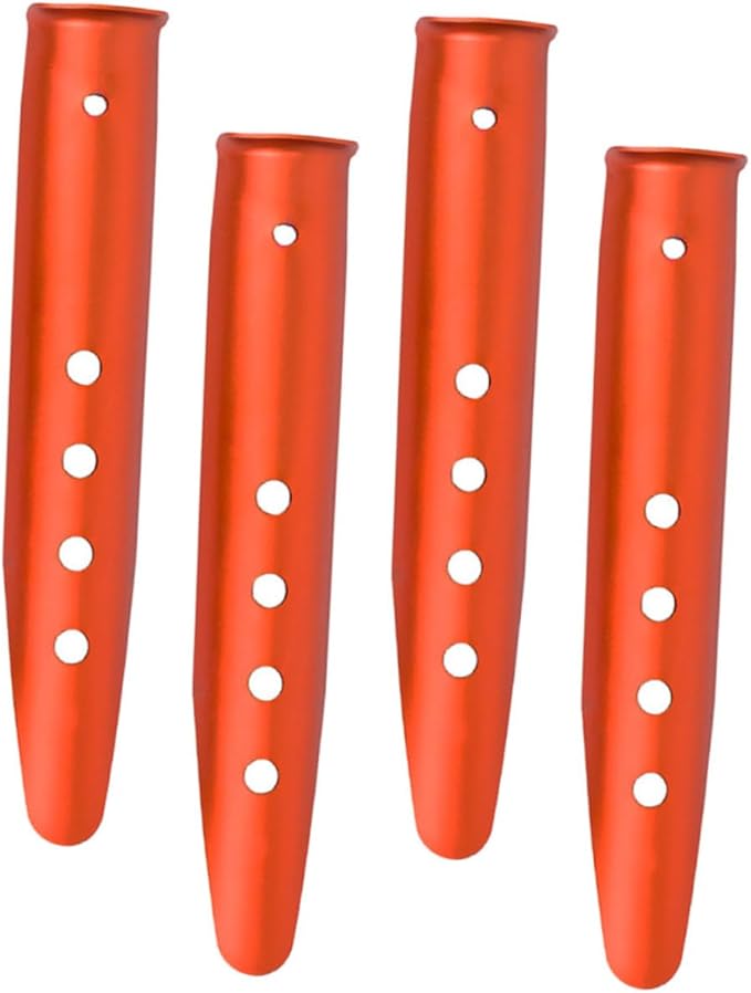 4Pcs Aluminum Tent Stakes Orange Lightweight Ground Pegs for Camping Beach Sand Snow Outdoor Tent Ground Anchors