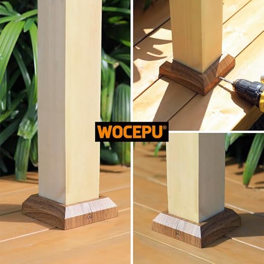 8 pcs 4"x4" (Actual: 3.5"x3.5") Aluminum Post Base Cover for Railings, Stairs, Patios, Porches - Split Deck Post Skirt (Walnut Wood)