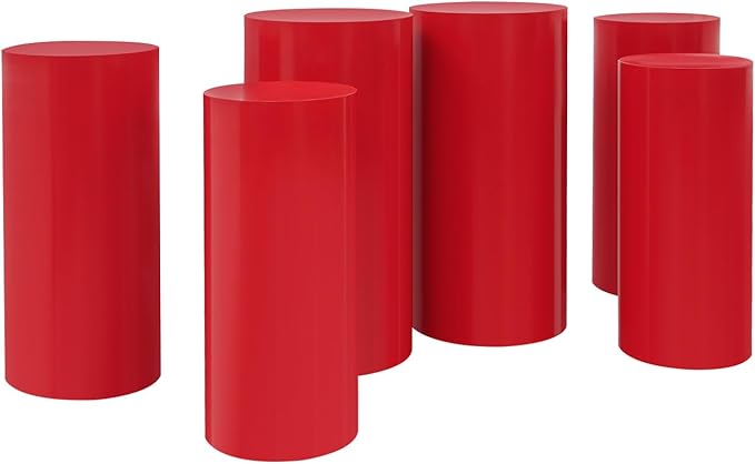Cake Pedestal Stands for Party 6PCS Dessert Table Display Plinth Pillars Red Round Cylinder Pedestal Stands for Wedding Sculpture Display Column Decoration Cube (6PCS-Cylinder-Red)