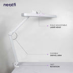 Neatfi XL 2,500 Lumens LED Task Lamp, 22 Inches Wide, 30W, 162 Pcs SMD LED, Eye-Caring, Desk Light with Clamp for Home, Office, and Study Room (Non-CCT, White)