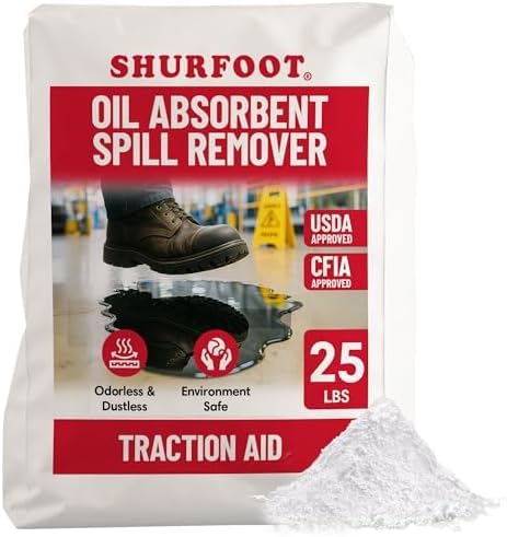 SHURFOOT 25lb Non-Slip Oil Absorbent - Provides Ice Traction & Vapor Suppression - Spill Control for Blood, Water & Oils - USDA Approved - Floor Dry Absorbent Odorless - Fire-Safe & Dustless
