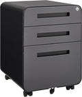 3 Drawer Mobile File Cabinet with Lock, Under Desk Metal Filing Cabinet for Home Office, Assembled Removable Under Desk Storage with Wheels for A4-Size/Letter-Size/Legal-Size (Grey)