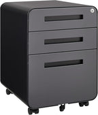 3 Drawer Mobile File Cabinet with Lock, Under Desk Metal Filing Cabinet for Home Office, Assembled Removable Under Desk Storage with Wheels for A4-Size/Letter-Size/Legal-Size (Grey)