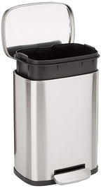 Amazon Basics Smudge Resistant Mini Rectangular Trash Can With Soft-Close Foot Pedal, Brushed Stainless Steel, for Bathroom & small space, 5L/1.32 Gal, 7.3x8.5x11.8 in, Satin Nickel Finish