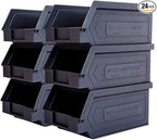 Plastic Storage Bins, Hanging, Stackable, Storage Organizer Bin for Warehouses, Workshops 7-Inch x 4-Inch x 3-Inch (Black, 6-Pack)