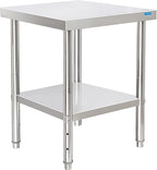 Stainless Steel Table for Prep & Work with Undershelf 24 x 24 Inches NSF Metal Commercial Kitchen Prep Table with Adjustable Under Shelf Worktable for Restaurant Home Outdoor